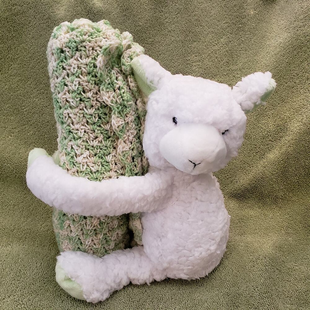 Handcrafted crochet Infant Receiving Blanket & Lamb Stuffie